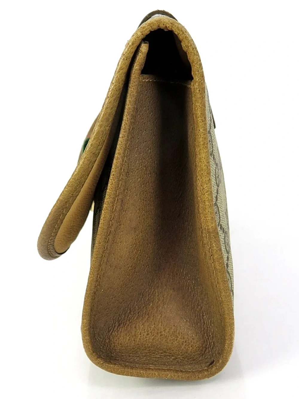 Gucci Beige GG Canvas Clutch with Green-Red Web Accent